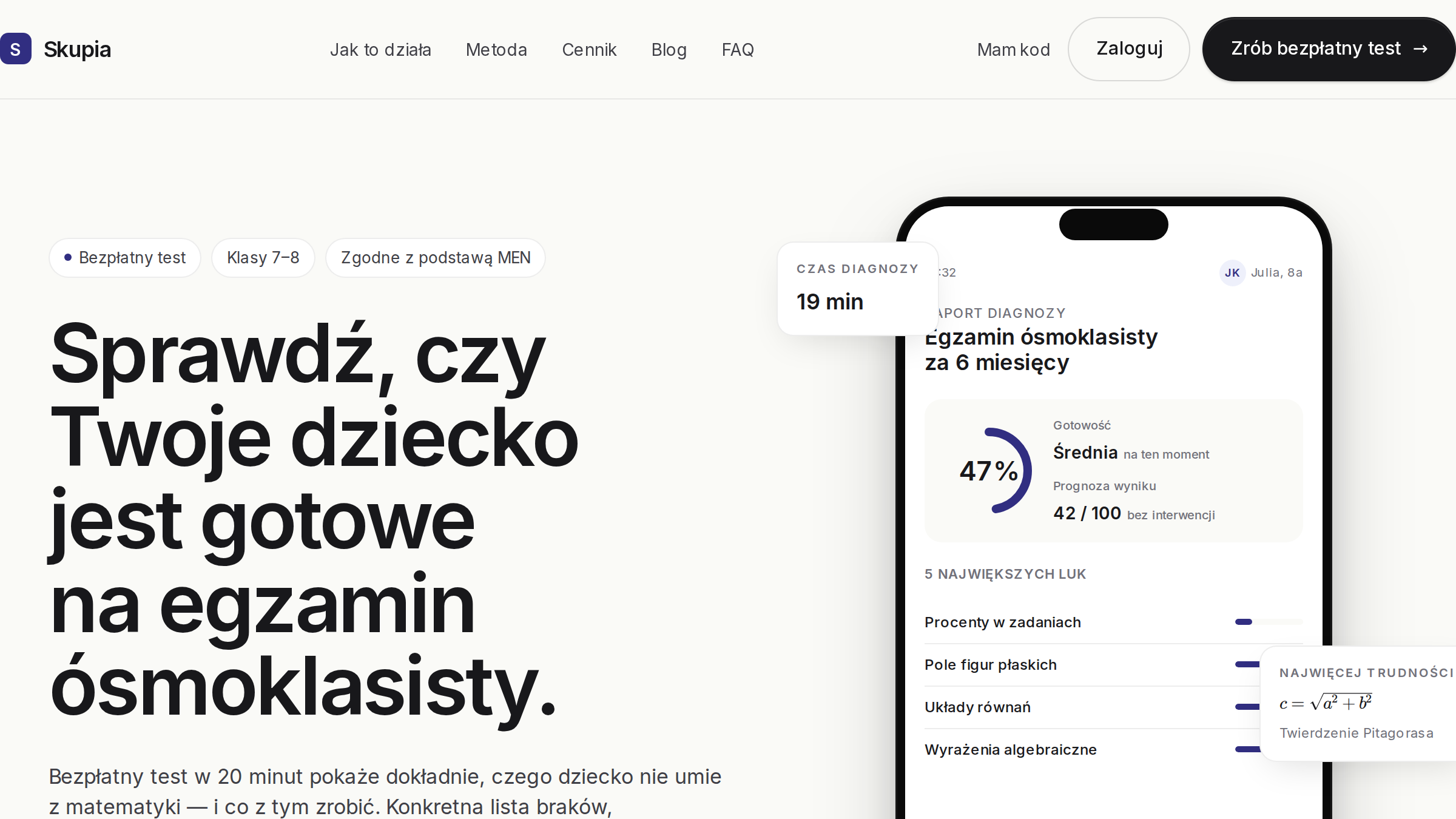 Skupia – adaptacyjna nauka matematyki z AI
